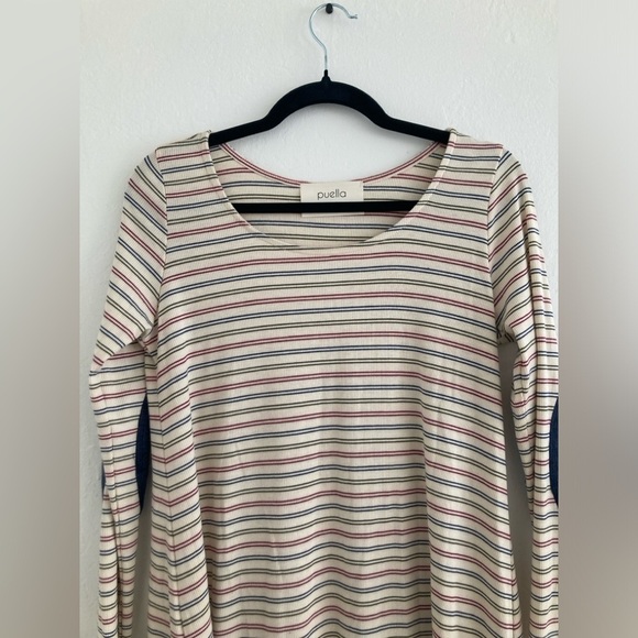 Anthropologie Puella Striped Swing Dress Long Sleeve Elbow Patch Multicolor M - Picture 4 of 13